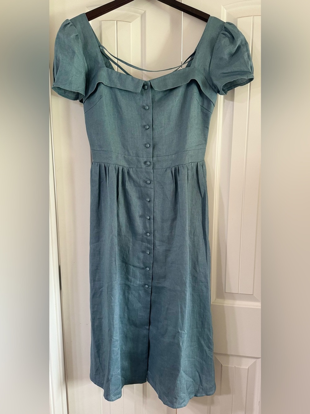 Blue-green Button-Front lace-up dress